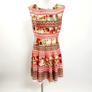 Retro Style Gabby Skye Pleated Vintage Floral Bohemian Fabric Fit & Flair Dress